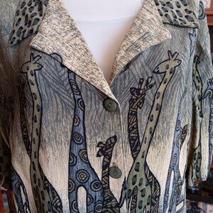 Vintage 1980s Womens Elephant Blouse Large Green Rayon Printed by Sea Suns Top L